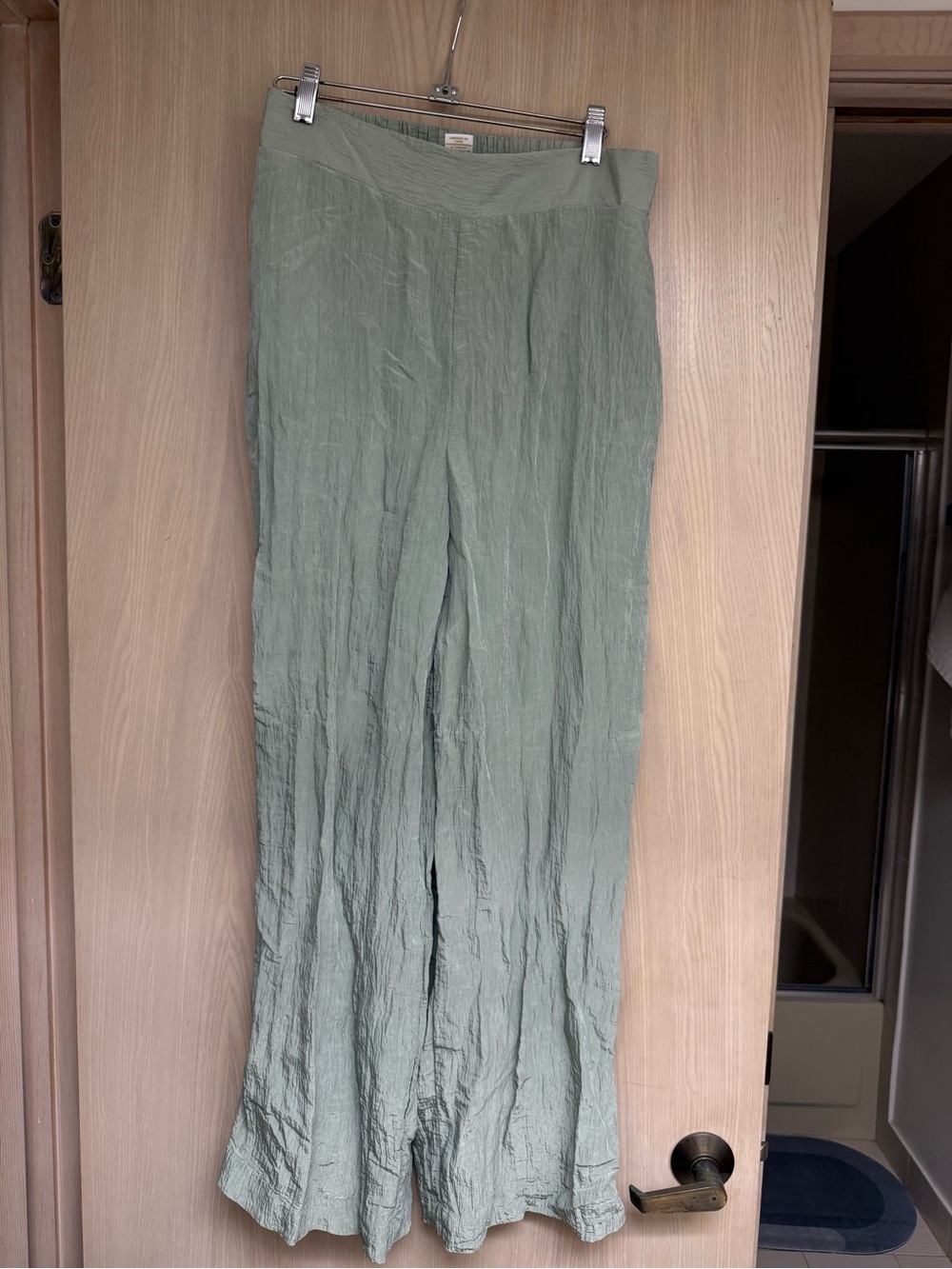 House of Harlow 1960 Sage Green Crinkle Wide-Leg Pants
